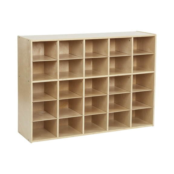 ECR4Kids Streamline 25 Cubby Tray Storage Cabinet, 5x5, Natural