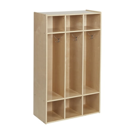 ECR4Kids Streamline 3-Section Coat Locker with Cubby Storage, Classroom Furniture, Natural