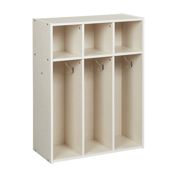 ECR4Kids Streamline 3-Section Toddler Coat Locker with Cubby Storage, Kids Furniture, White Wash