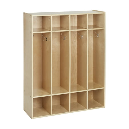 ECR4Kids Streamline 4-Section Coat Locker with Cubby Storage, Classroom Furniture, Natural
