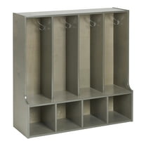 ECR4Kids Streamline 4-Section Coat Locker with Bench, Toddler Size, Grey Wash