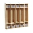 thumbnail image 1 of ECR4Kids Streamline 5-Section Coat Locker and 10 Scoop Front Bins, Classroom Furniture, Natural, 1 of 9