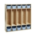 thumbnail image 1 of ECR4Kids Streamline 5-Section Coat Locker with Scoop Front Storage Bins, Natural, Powder Blue, 1 of 9