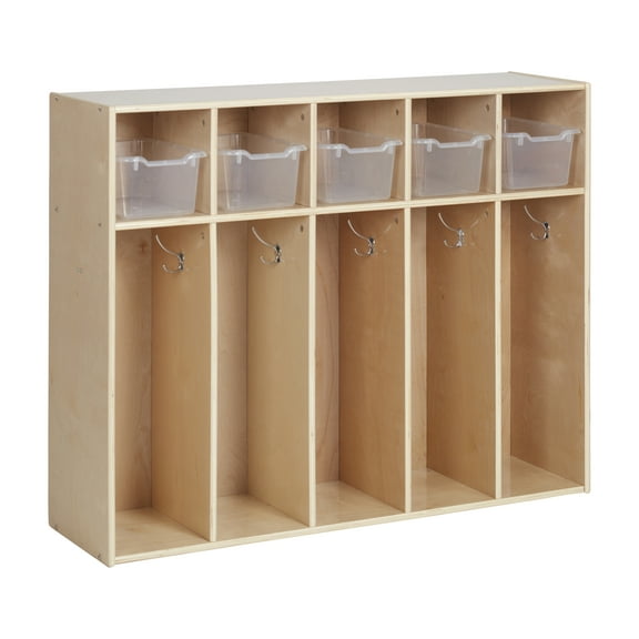 ECR4Kids Streamline 5-Section Toddler Coat Locker and 5 Scoop Front Bins, Cubby Storage, Natural