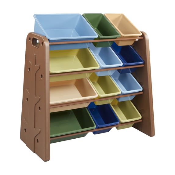 ECR4Kids Tree Toy Storage Organizer and 12 Removable Plastic Bins, Kids Furniture, Earthtone