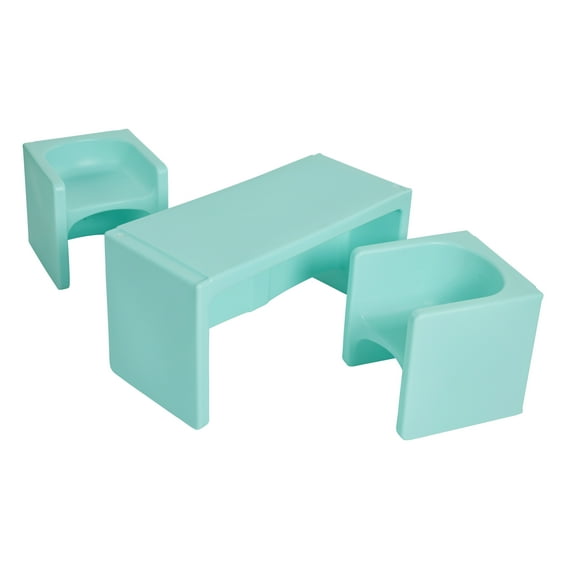 ECR4Kids Tri-Me Table and Cube Chair Play Set, Multipurpose Furniture, Aqua, 3-Piece