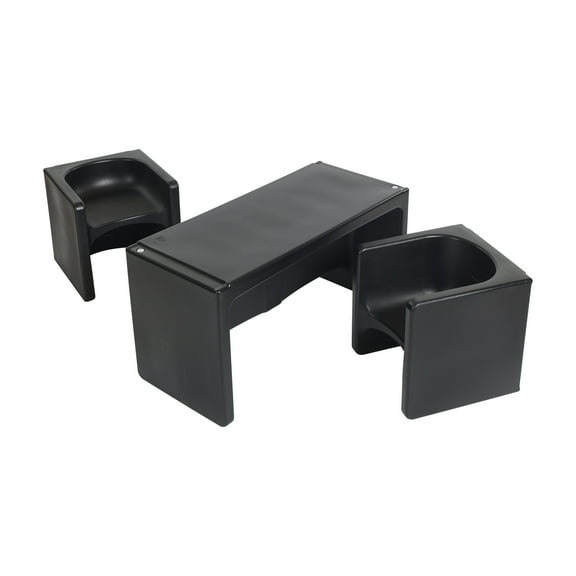 ECR4Kids Tri-Me Table and Cube Chair Play Set, Multipurpose Furniture, Black, 3-Piece