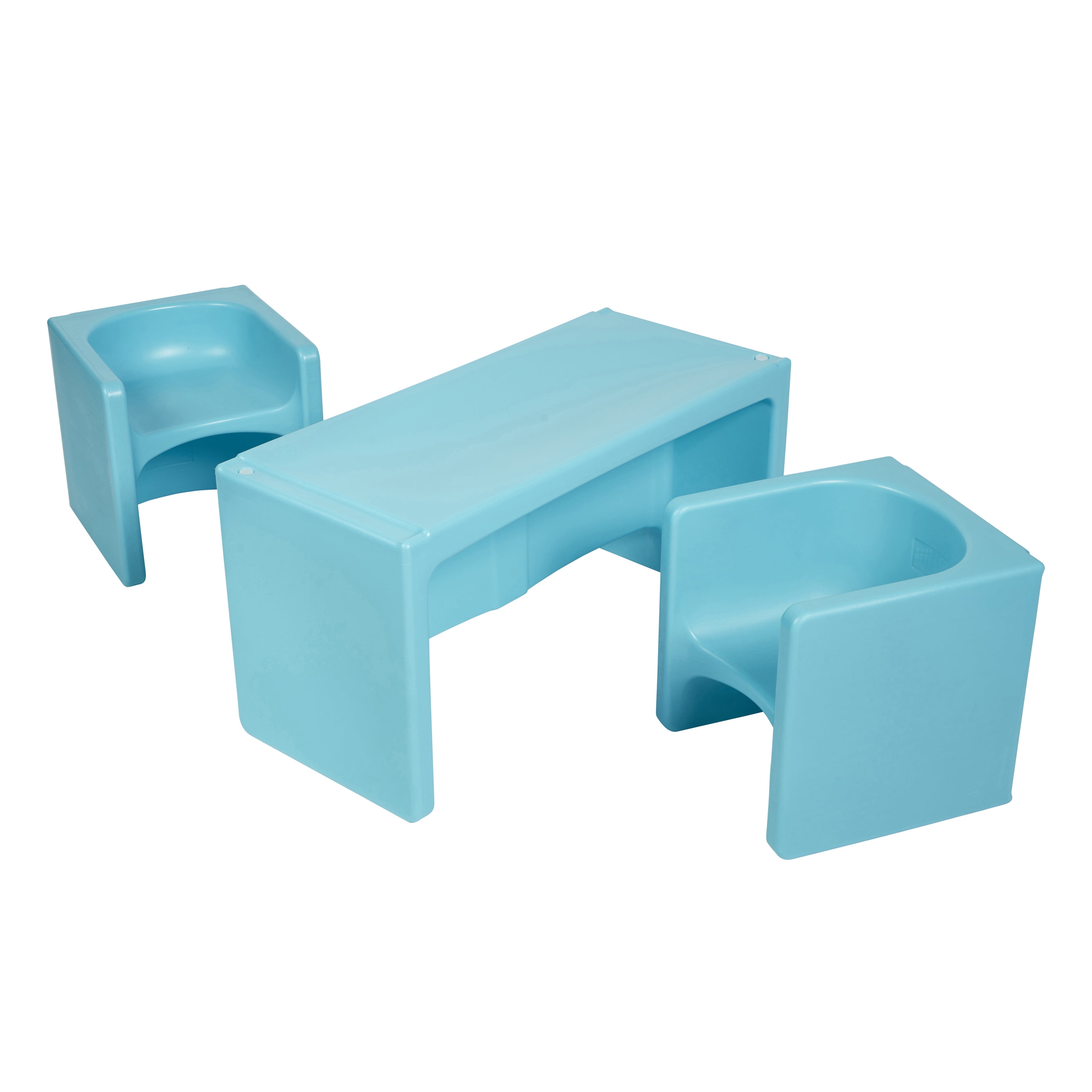 Cyan Plastic Multipurpose Kids Table and Cube Chair Set