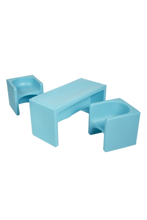 Tri-Me Table and Cube Chair Play Set, Multipurpose Furniture, Cyan, 3-Piece