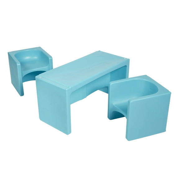 ECR4Kids Tri-Me Table and Cube Chair Play Set, Multipurpose Furniture, Cyan, 3-Piece