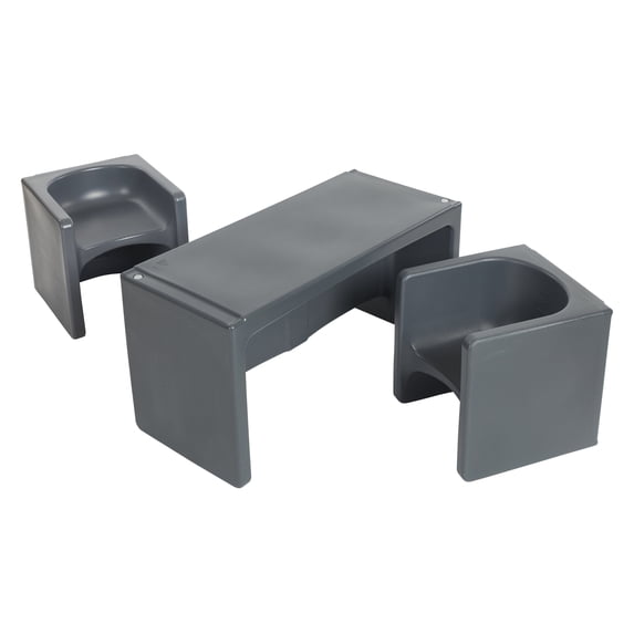 ECR4Kids Tri-Me Table and Cube Chair Play Set, Multipurpose Furniture, Dark Grey, 3-Piece