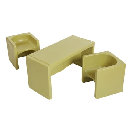 ECR4Kids Tri-Me Table and Cube Chair Play Set, Multipurpose Furniture, Fern Green, 3-Piece