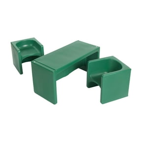 ECR4Kids Tri-Me Table and Cube Chair Play Set, Multipurpose Furniture, Green, 3-Piece