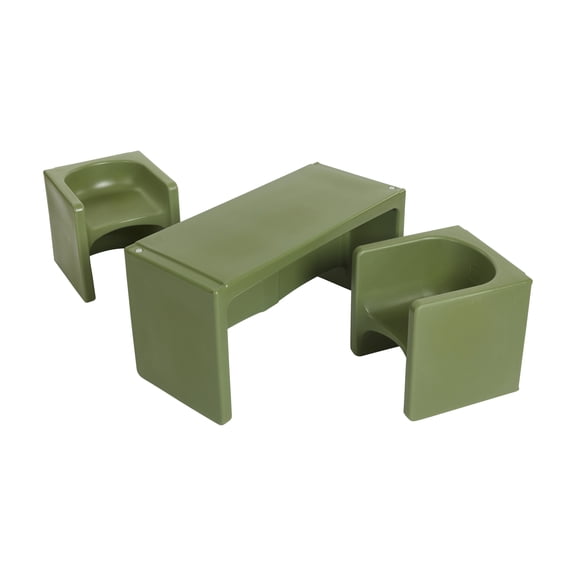 ECR4Kids Tri-Me Table and Cube Chair Play Set, Multipurpose Furniture, Hunter Green, 3-Piece