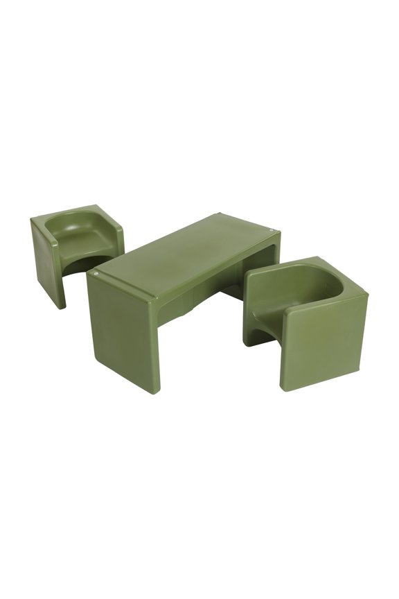 Tri-Me Table and Cube Chair Play Set, Multipurpose Furniture, Hunter Green, 3-Piece