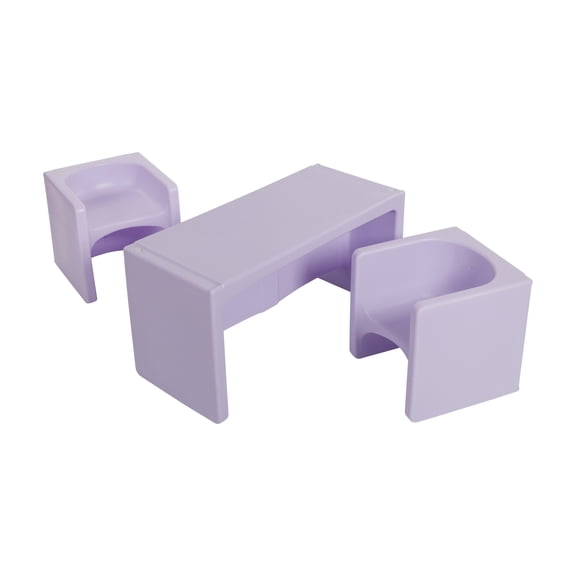 ECR4Kids Tri-Me Table and Cube Chair Play Set, Multipurpose Furniture, Light Purple, 3-Piece