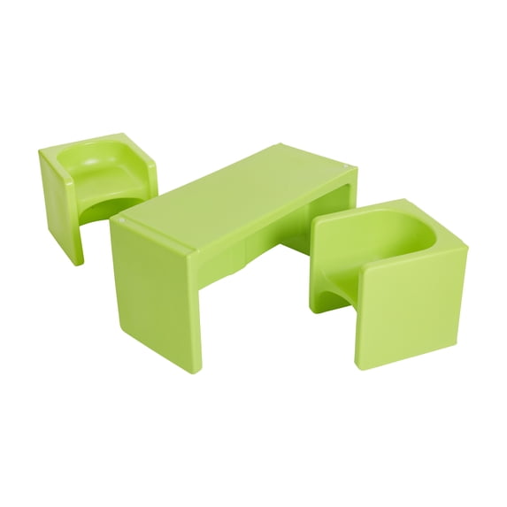 ECR4Kids Tri-Me Table and Cube Chair Play Set, Multipurpose Furniture, Lime Green, 3-Piece