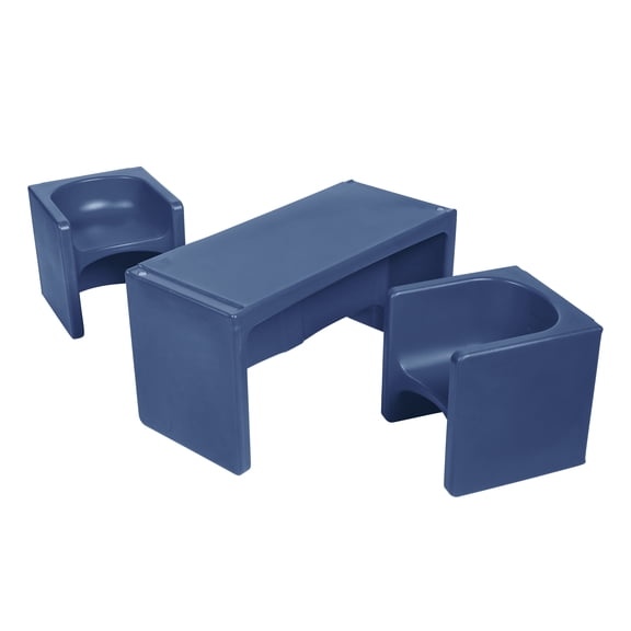 ECR4Kids Tri-Me Table and Cube Chair Play Set, Multipurpose Furniture, Navy, 3-Piece