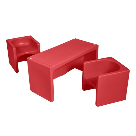ECR4Kids Tri-Me Table and Cube Chair Play Set, Multipurpose Furniture, Red, 3-Piece