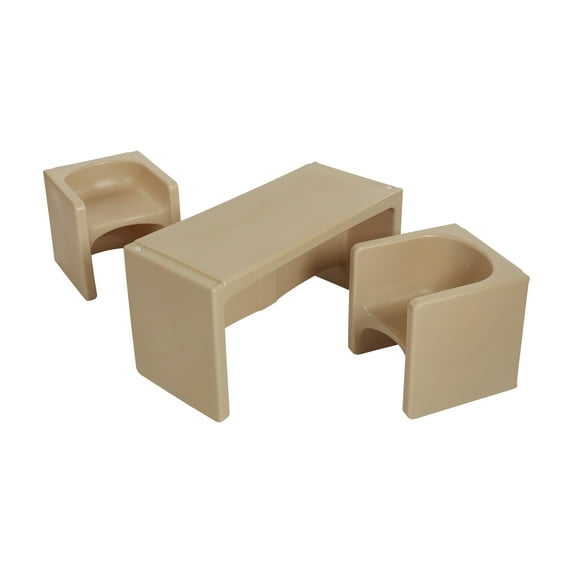 ECR4Kids Tri-Me Table and Cube Chair Play Set, Multipurpose Furniture, Sand, 3-Piece