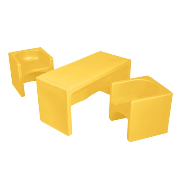 ECR4Kids Tri-Me Table and Cube Chair Play Set, Multipurpose Furniture, Yellow, 3-Piece