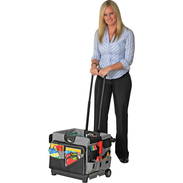 Ecr4kids Universal Rolling Cart with Canvas Organizer Bag, Mobile Storage, Black