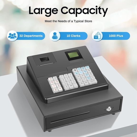 ECR600 Cash Register, 39 Keys Thermal Cash Register Pos System LED Display Electronic Cash Register with Drawer Box for Catering, Supermarkets, Clothing Stores$$Office
