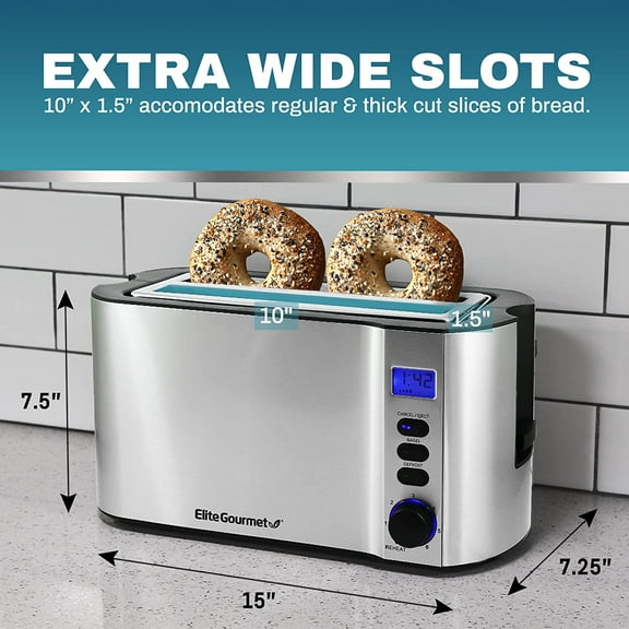 ECT4400B 4-Slice Toaster with Extra Long Slots, Countdown Timer, Defrost, Bagel Function, and Built-in Warming Rack