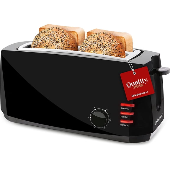 ECT4829B Long Slot 4 Slice Toaster, 6 Toast Settings Toaster Defrost, Reheat, Cancel Functions, Slide Out Crumb Tray, Extra Wide Slots for Bals Waffles, Black