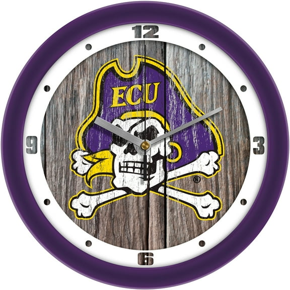 ECU Pirates 11.5'' Suntime Premium Glass Face Weathered Wood Wall Clock