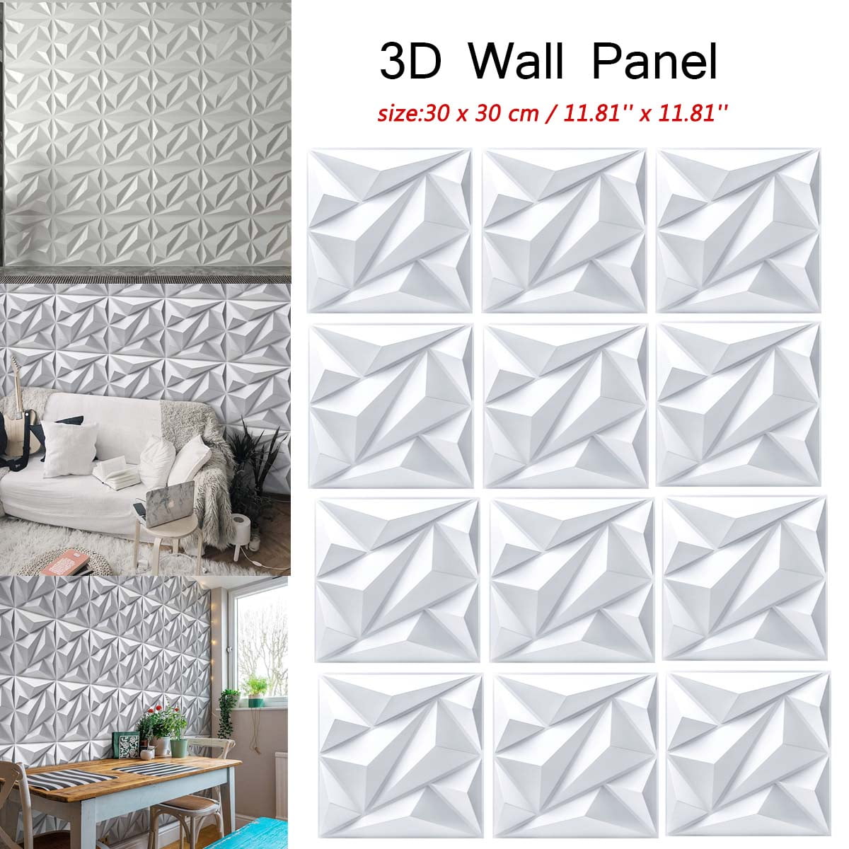 ECUTEE 12Pcs 3D Wall Panel Diamond for Interior Wall Décor, PVC Flower ...