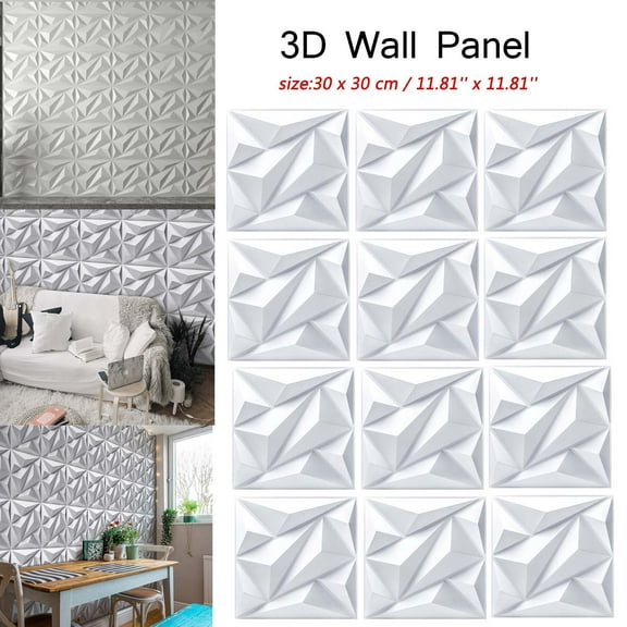 ECUTEE 12Pcs 3D Wall Panel Diamond for Interior Wall Dcor, PVC Flower Textured Wall Panels for Living Room Lobby Bedroom Hotel Office