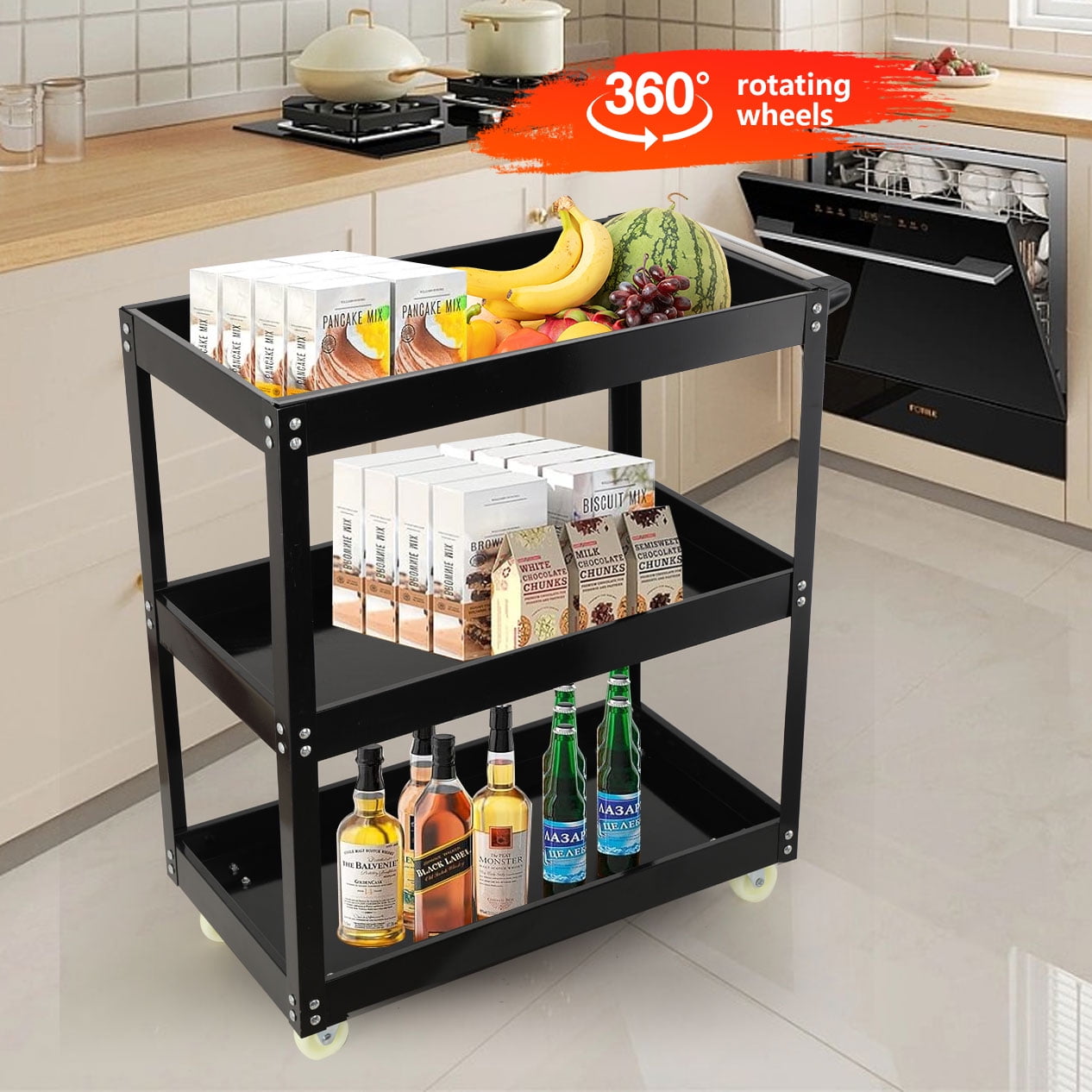 ECUTEE 3Tier Rolling Cart Restaurant Utility Food Service Cart Wheels