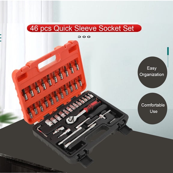 ECUTEE 46 Pcs 1/4” Drive Socket Ratchet Wrench Set with Storage Case, Includes Metric Bit Socket Set and Extension Bar for Auto Repair and Home Maintenance