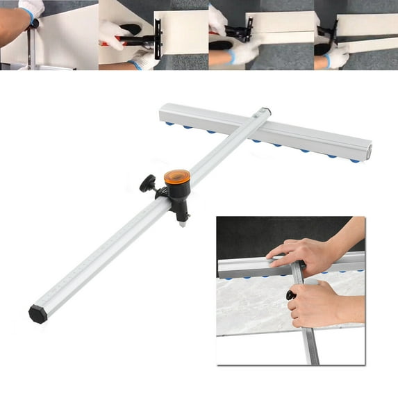 ECUTEE 60cm T-Shaped Glass Cutting Tool,T-Cutter Glass Cutting Tools, T Glass Cutter, Automatic Control Oiling, 18 ABS Pulley, Aluminum Alloy for Thick Glass, T-Glass and Tile Cutting