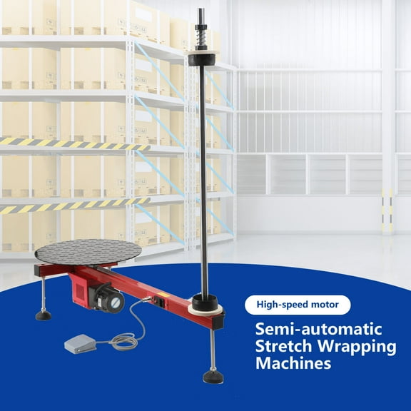 ECUTEE Electric/Manual Stretch Film Wrapping Bench, 110V Film Dispenser Wrap Machine, Semi-Automatic Heavy Duty Film Wrapper, 25W 30 Rpm Wrap-Around Film Baler