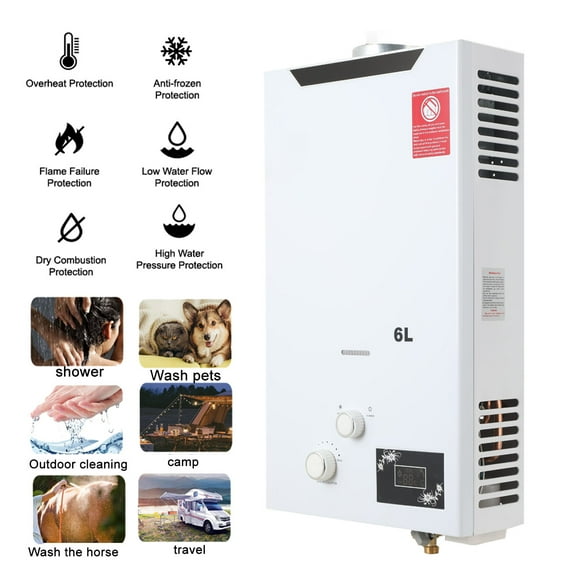 ECUTEE Gas Tankless Water Heater, Indoor Installation Instant Hot Water heater, 6L Outdoor Portable GasHot Water Heater for Camping Trips Boat Cabins (6L)