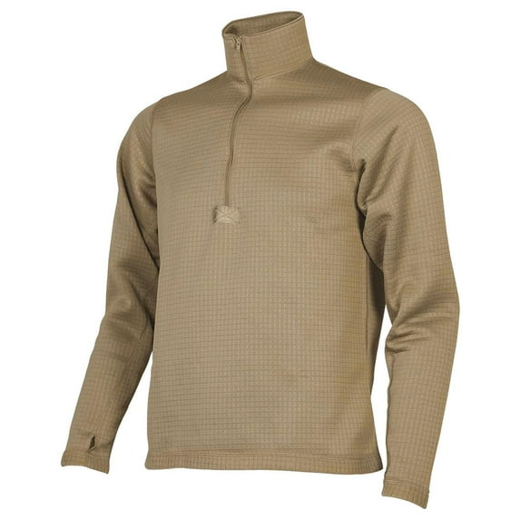 ECWCS Gen III Level 2 Thermal Grid Fleece Shirt, 100% Polyester, Cold Weather Layering, USA Made, Coyote, Small Regular