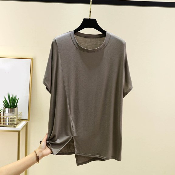 ECZHAW Casual Summer Short Sleeve High Low Loose T Shirt Basic Tees Tops for Women,