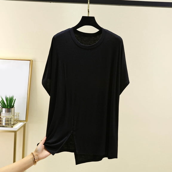 ECZHAW Casual Summer Short Sleeve High Low Loose T Shirt Basic Tees Tops for Women,