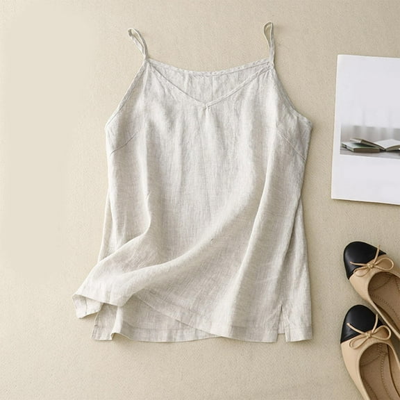 ECZHAW Cotton Linen Tank Tops for Women Casual Summer Gauze Shirt Basic Sleeveless Layering Camisoles Beach Vacation Clothes