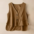 thumbnail image 1 of ECZHAW Cotton Linen Vest for Women Trendy Sleeveless V Neck Button Down Shirts Summer Casual High-Low Hem Tank Top with Pockets, 1 of 8