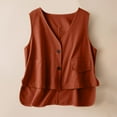 thumbnail image 1 of ECZHAW Cotton Linen Vest for Women Trendy Sleeveless V Neck Button Down Shirts Summer Casual High-Low Hem Tank Top with Pockets, 1 of 8