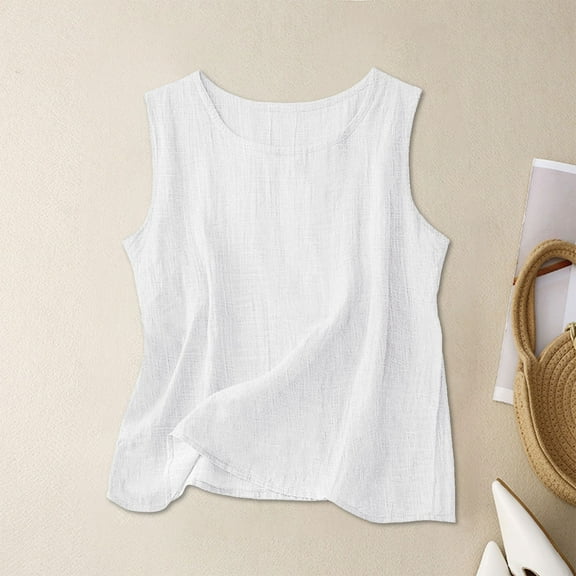 ECZHAW Dressy Tank Tops for Women Cotton Linen Gauze Shirts Sleeveless Summer Tunic Top Loose Fit Lightweight Casual Blouses