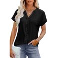 thumbnail image 1 of ECZHAW Eyelet Tops for Women Trendy Solid Color Versatile Short Sleeve Shirts Basic Business Casual V Neck Summer T-Shirts, 1 of 9