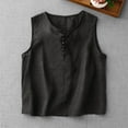 thumbnail image 1 of ECZHAW Linen Tank Tops for Women Loose Fit Back Button Down Crewneck Sleeveless Tops Blouses Casual Side Slit Linen Shirts, 1 of 7