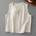 thumbnail image 1 of ECZHAW Linen Tank Tops for Women Loose Fit Back Button Down Crewneck Sleeveless Tops Blouses Casual Side Slit Linen Shirts, 1 of 9