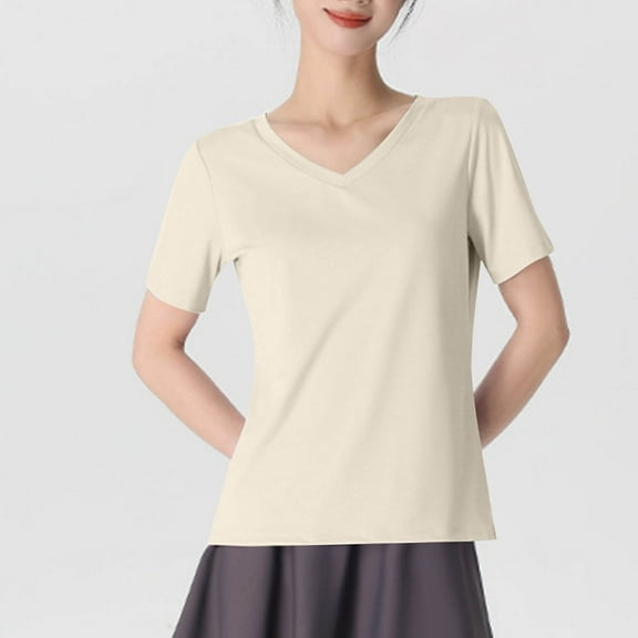 ECZHAW Women T Shirts High End Mercerized Cotton Feeling Classic Casual Solid Color T Shirts