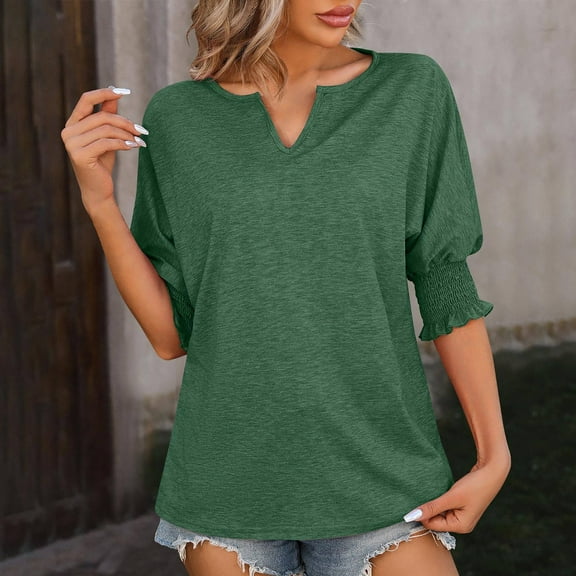 ECZHAW Women's Fashion Tops 3/4 Length Sleeve Business Casual Blouses Summer Tees Shirts,