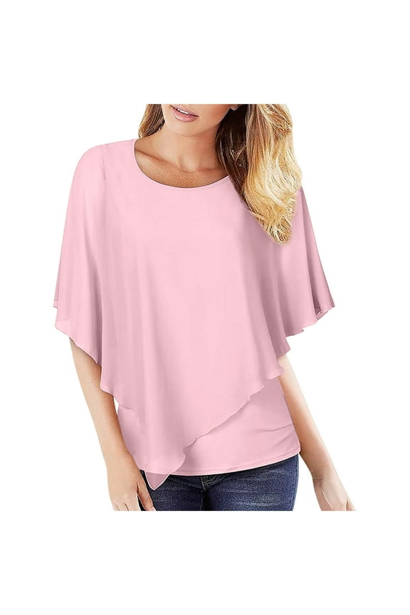 Women's Lightweight Flowy Shirt Double-Layered Printed Chiffon Blouse Top